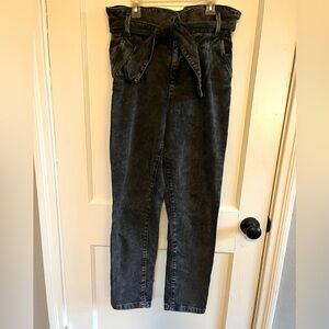 SEZANE💕 Austin Belted Paperbag Denim Trousers in washed gray denim